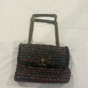 Kurt Geiger Navy Tweed Chain Strap Shoulder Bag